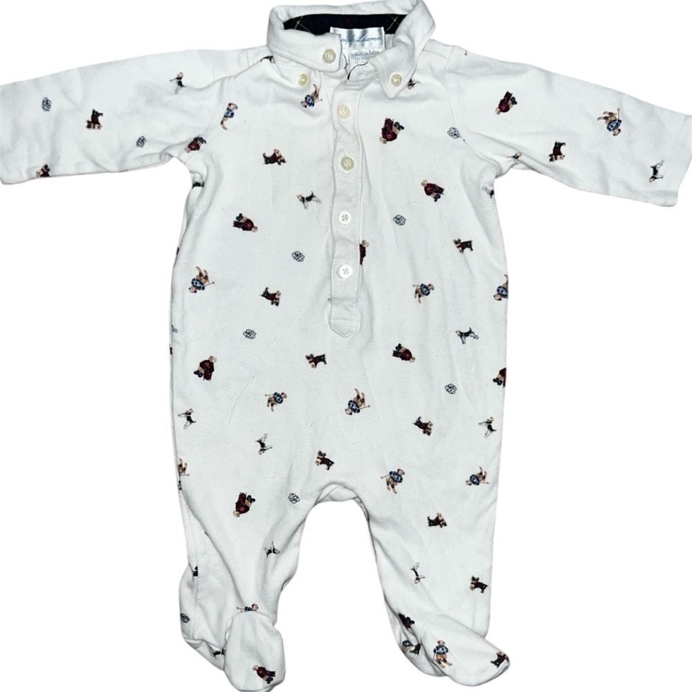 Ralph Lauren Polo Sleeper Onesie Ski Bear Button Front Size 3 Months